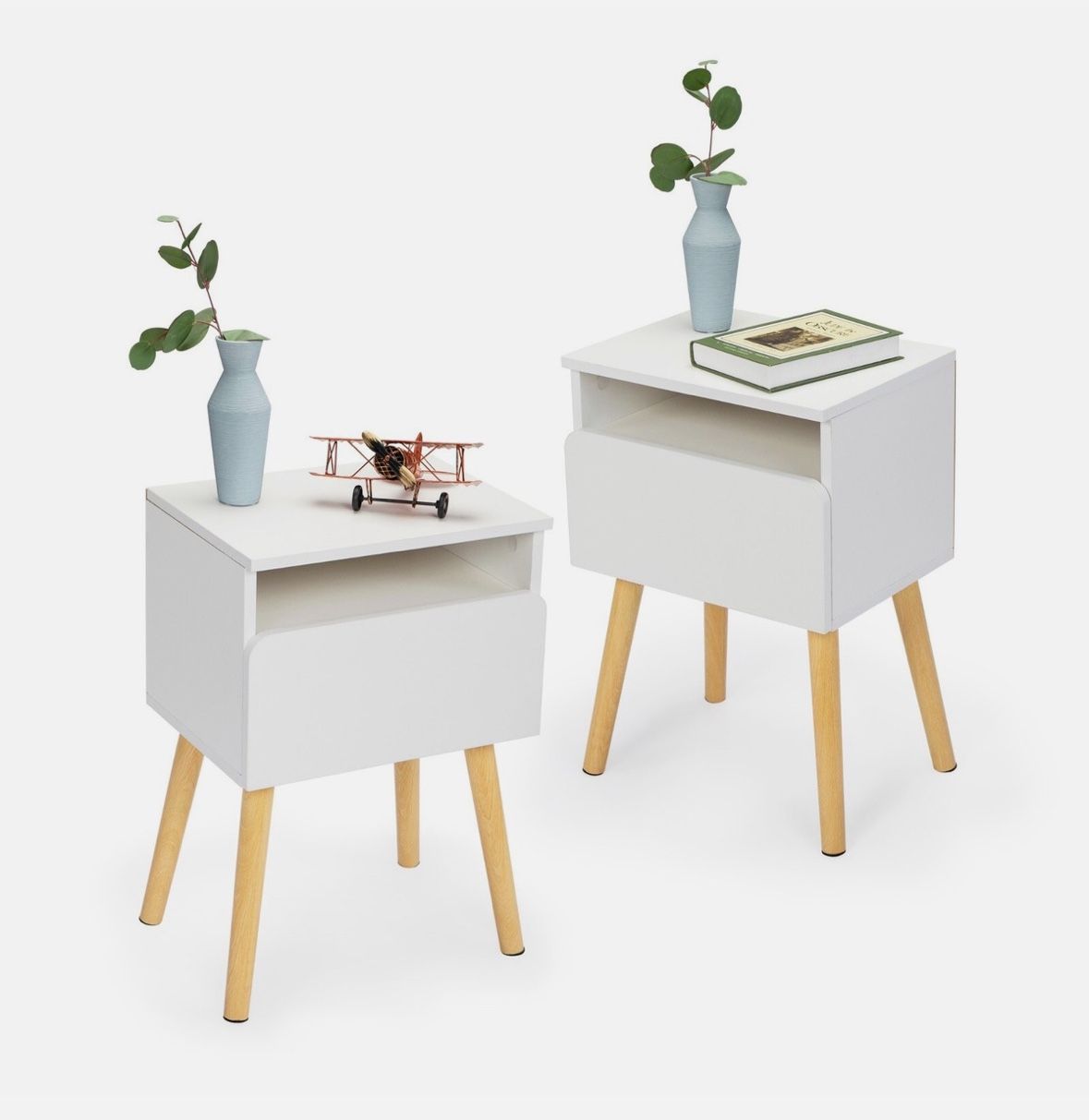 Set of 2 Modern Bedside Table Nightstand End Table with Drawer Storage Cabinet