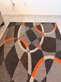 Gray and Orange Geometric Area Rug