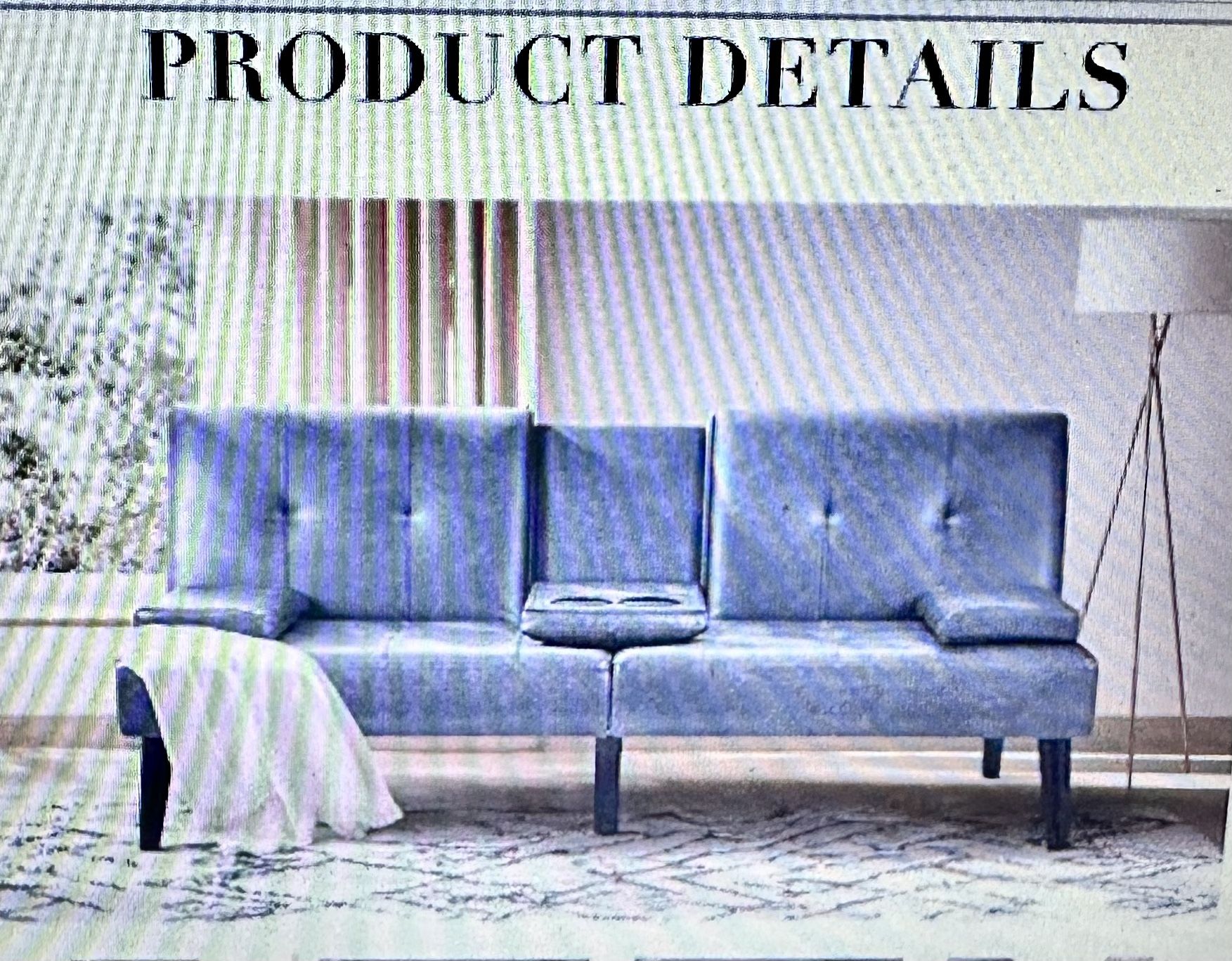 Leather Futon Sofa Bed-Small Couch with Cup Holder, Adjustable Backrest Convertible Lounge 