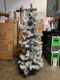 4ft pre-lit flocked slim christmas tree