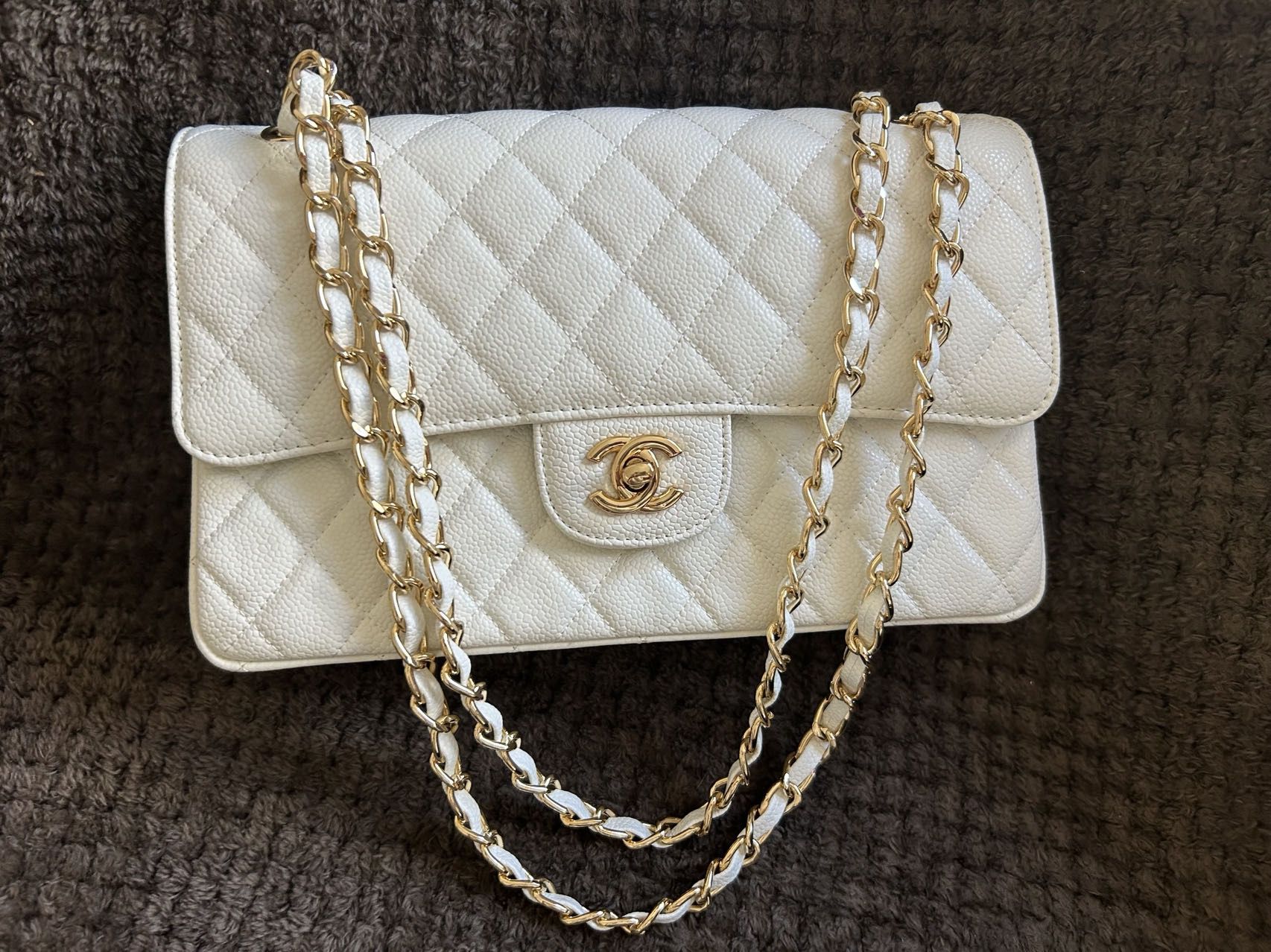 Chanel White Caviar Purse Real Leather