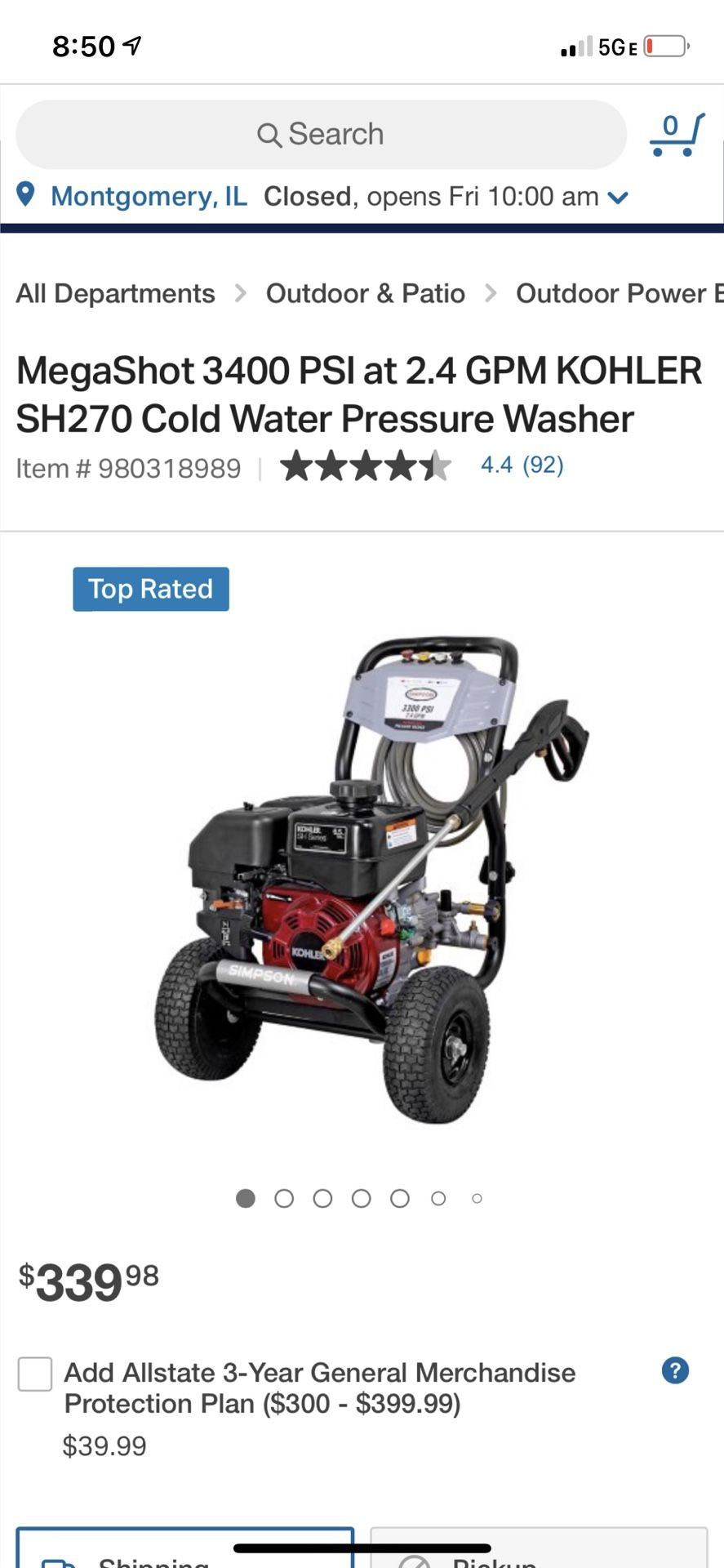 3400 psi Simpson Pressure Washer 