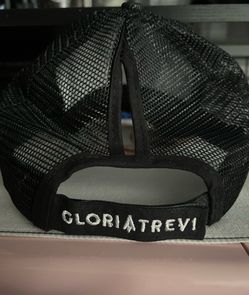 GLORIA TREVI Black Glitter Mesh Trucker Hat Adjustable Breathable Embroidered