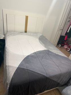 New Benjara Dex full size white and gold bed frame with mattress