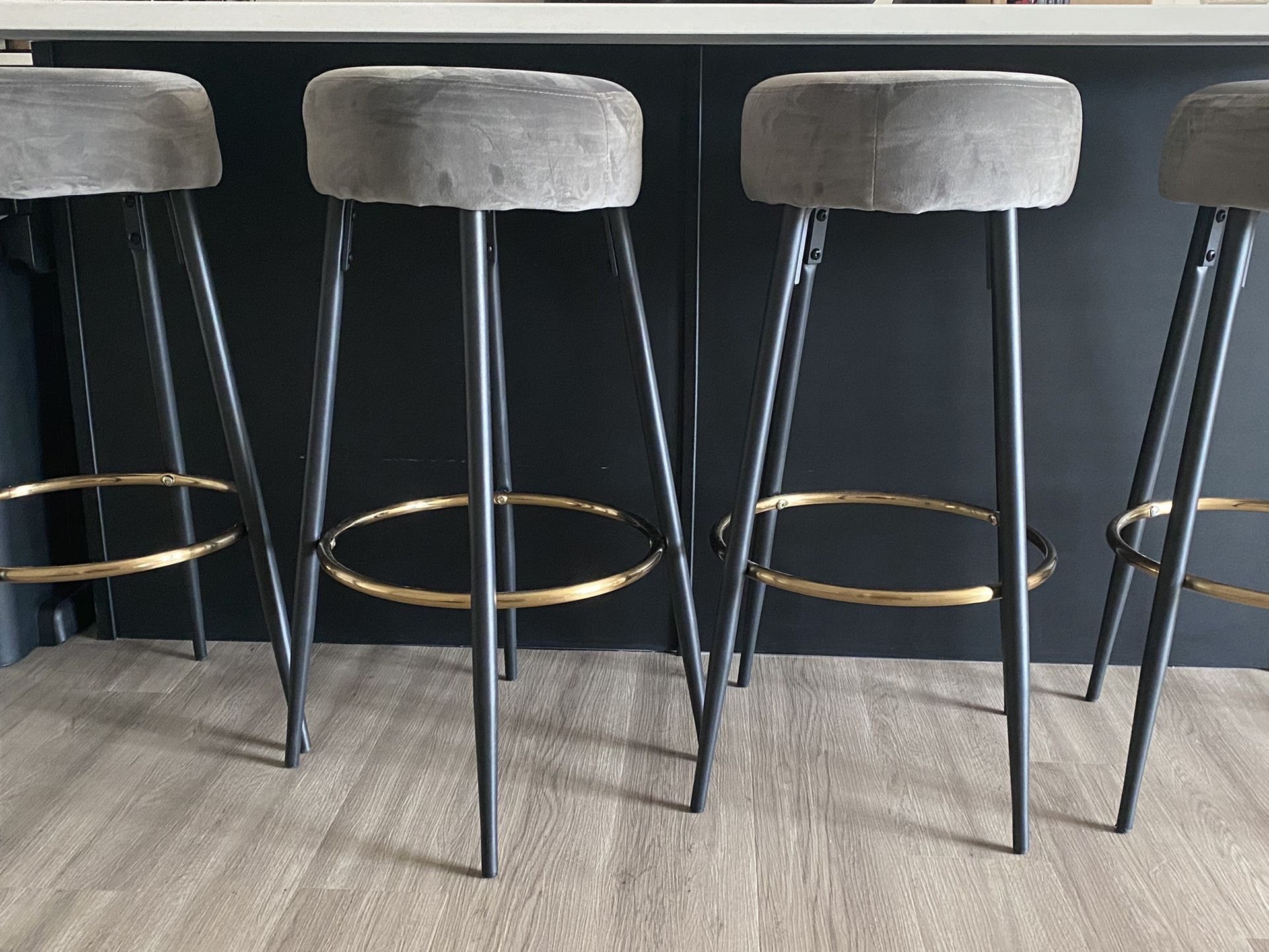 Black Grey And Gold Velvet Barstool Set 