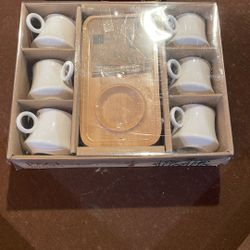 Set of 6 Turkish coffee cups with a wooden dessert stand