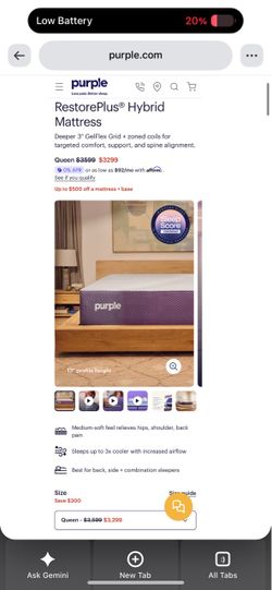 Purple RestorePlus Hybrid Mattress – Queen like new !!!