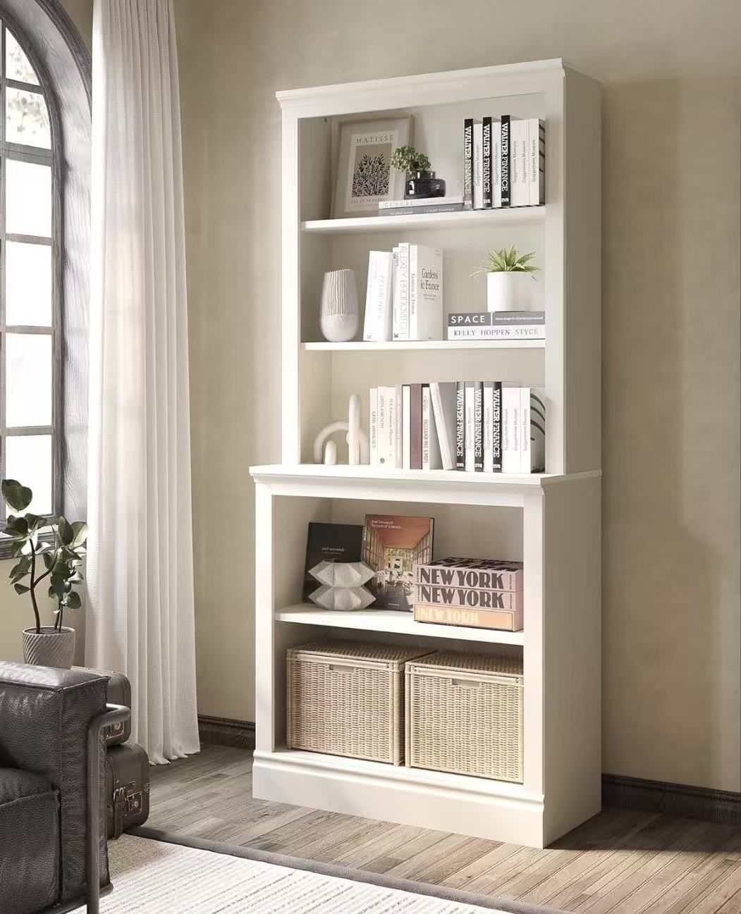72" Tall Bookcase, White Large Floor Standing Bookshelf $120 