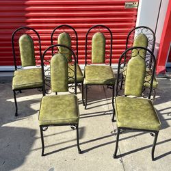 Vintage Mid-Century Spanish Revival Douglas Furniture Modern Wrought Iron Dining Chairs
