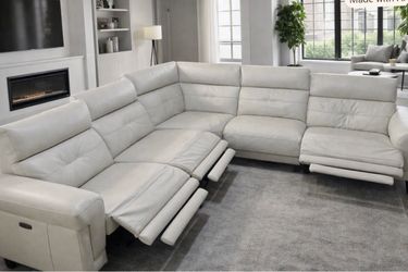 Coconut Milk Leather Powered Reclining Sectional Couch. Set