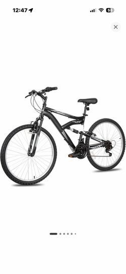Hykolity 26-Inch Mountain Bike, Adult Bicycle Man Woman, Steel Full Suspension, 18-Speed, Adjustable Saddle, Linear Pull Brakes, Alloy Rims, Black