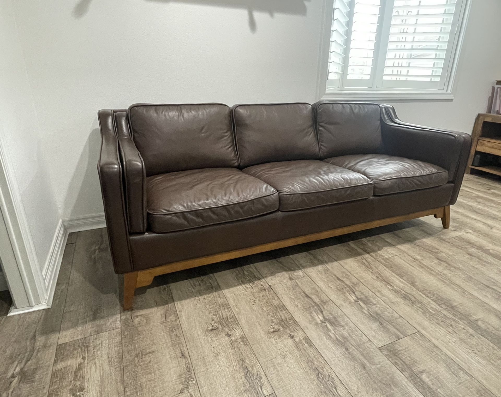 ARTICLE Real Genuine Leather Couch, Brown, (90" x 35" x 24"). In Excellent Used Condition.  Just Cleaned & Conditioned.
