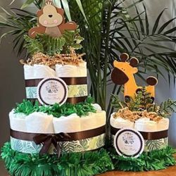 JUNGLE SAFARI baby shower diaper cake gift décor - Monkey Giraffe