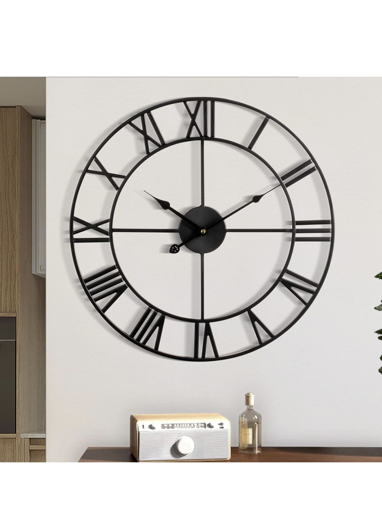 Large Wall Clock, Metal Retro Roman Numeral Clock, Modern Round Silent Wall Clocks, Easy to Read for Living Room/Home/Kitchen/Bedroom/Office/School De