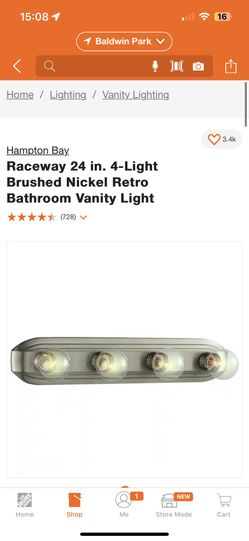 Hampton Bay Raceway 24 in. 4-Light Brushed Nickel Retro Bathroom Vanity Light