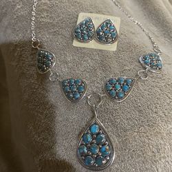 Gorgeous Santa Fe style sterling silver & turquoise jewelry set - new