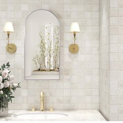 Silver Medicine Cabinet w/Arched Mirror, Left or Right Opening Wall Mounted Bathroom Vanity