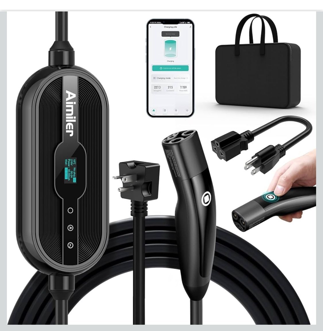 Open Box Level 1/2 Tesla Charger(WIFI APP/Plug-play), 16A, 25ft Cable ETL Certified, 240V NEMA 6-20P Plug & 120V 5-15P Adapter, NACS Connector, Portab