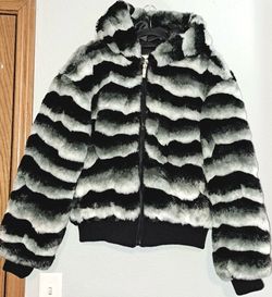 The Extreme Collection Ablanche Black Striped Faux Fur Jacket Size XL