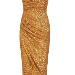 Chiara Boni Gold Sequined Midi Dress Originally $1,200. Brand New With Tags  