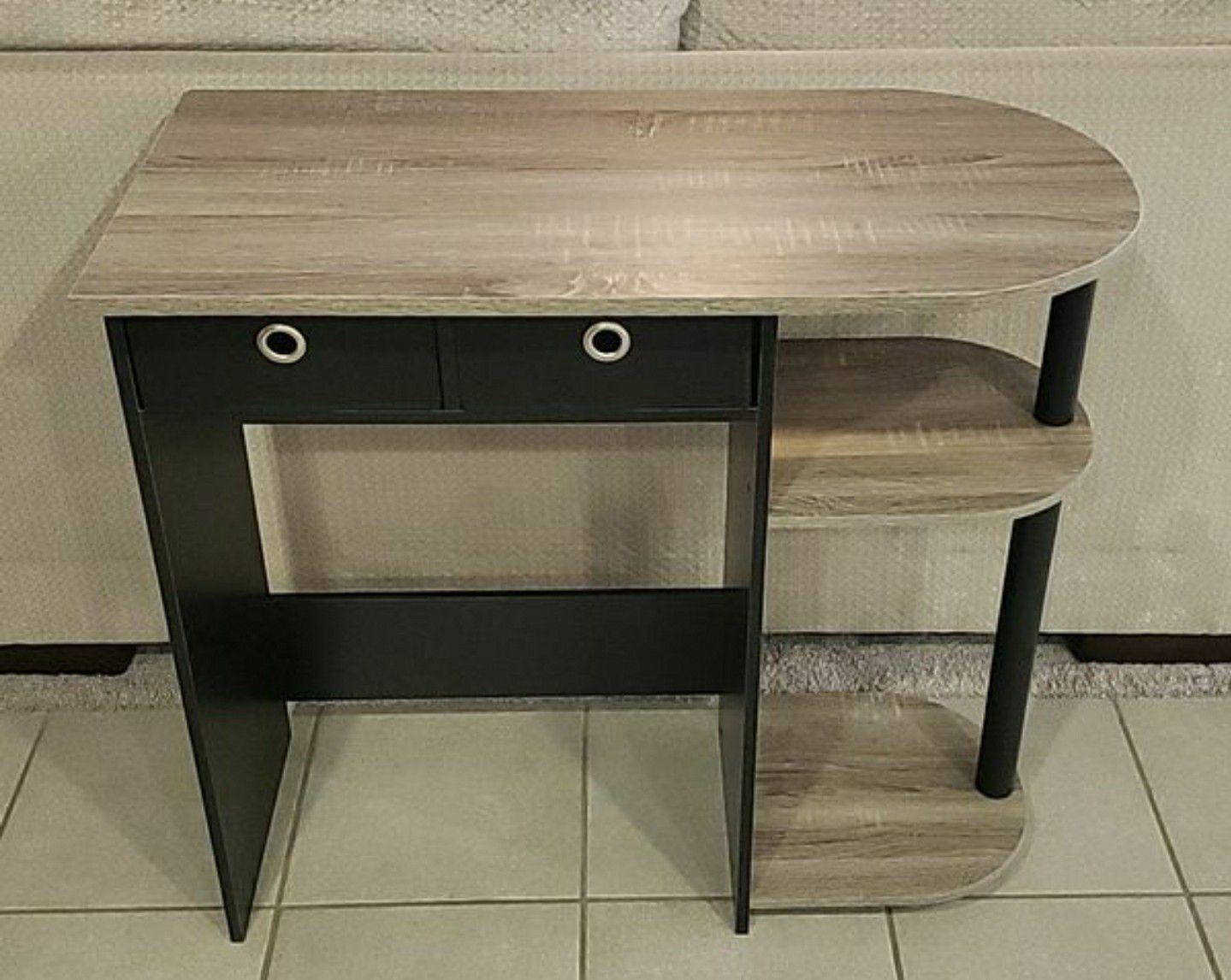 New Grey & Black Desk with Shelving and Storage Bins