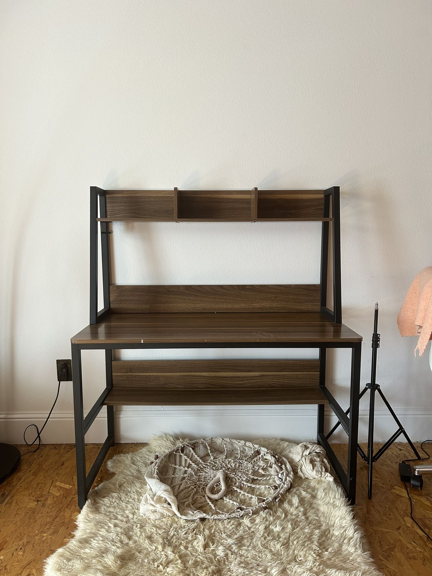 3 Tier wood Desk With Bookshelf
