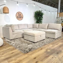 Beige Modular Sectional Couch with Storage Ottoman - Free Delivery!