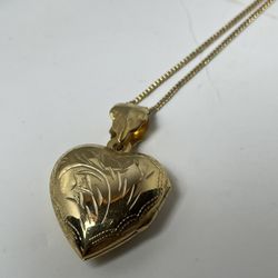 925 Gold Silver Open Heart Locked Pendant Necklace 22” Inches