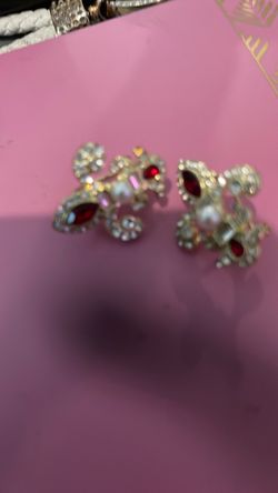Gold-Tone Rhinestone and Pearl Earrings