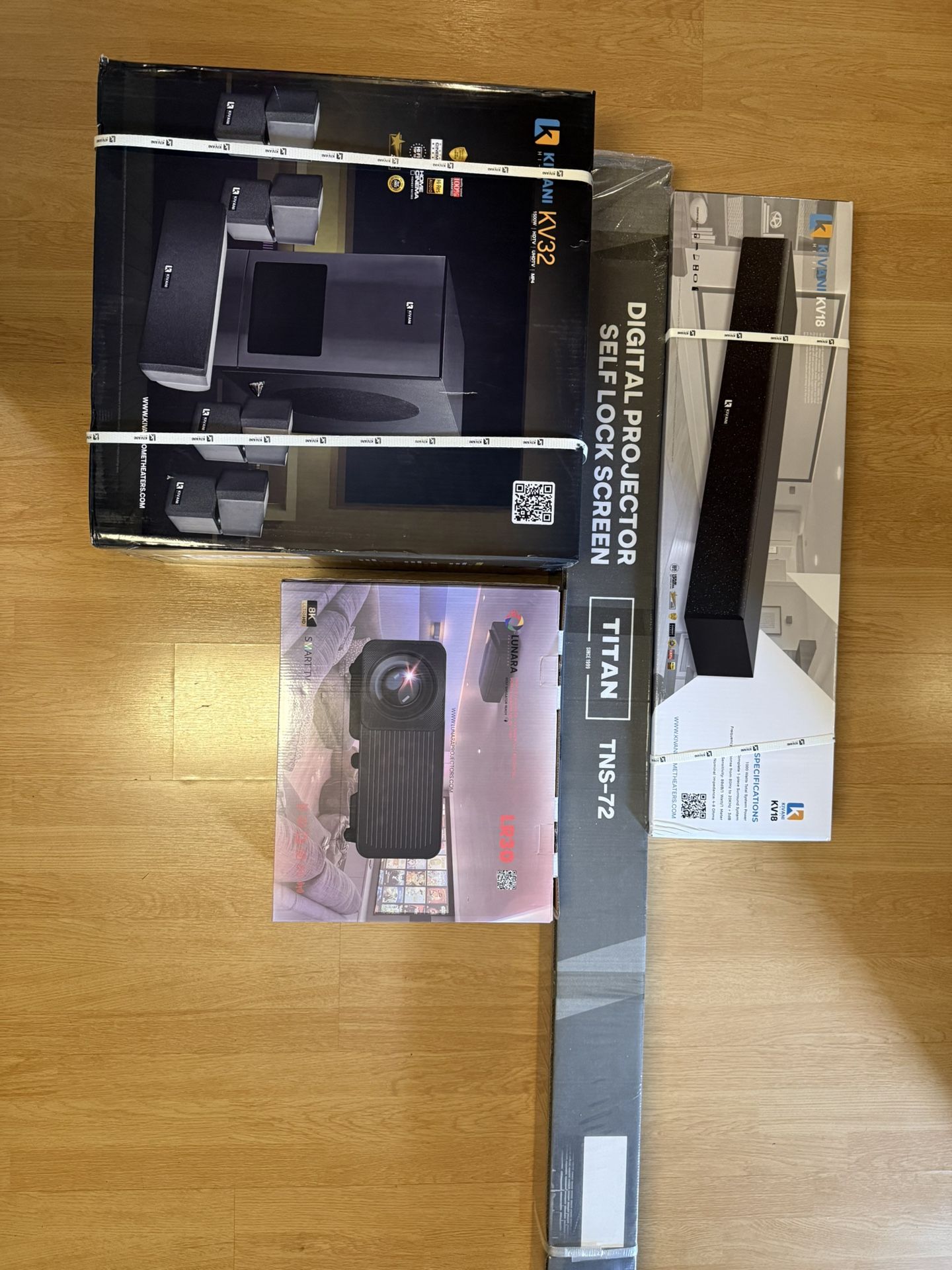 Full Projector Set Up including Lunara LR30 projector Titan TNS 72 Screen Kivani KV32 and KV18.