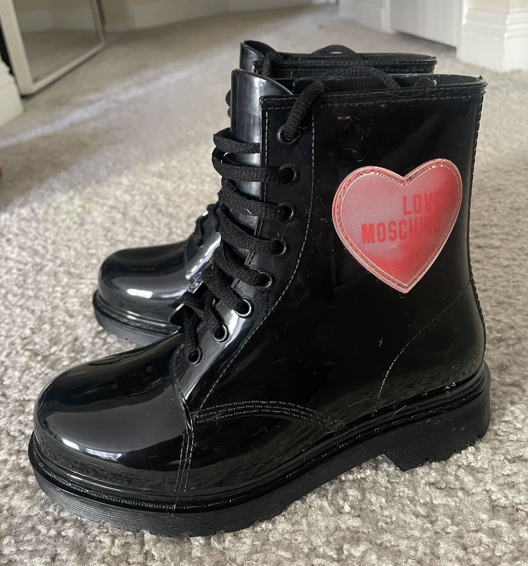 Love Moschino Women’s Rain Ankle Boots Hologram Heart (Size 6 US)