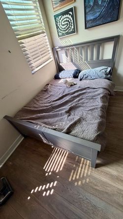 IKEA Queen Authentic Wood Bed Frame & Memory-Foam Mattress