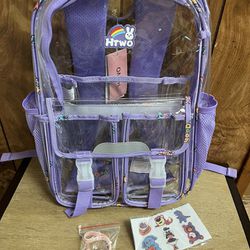 Brand New HTWO Clear Heavy Duty Backpack Book Bag. Stickers Included.