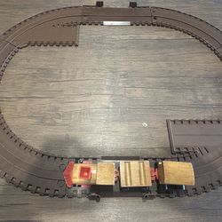 Mattel Vintage 1972 Putt-Putt Railroad 3-Pc Wooden Train Set & 8-Pc Brown Track