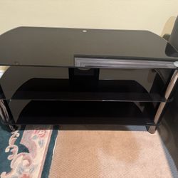 Modern Black Glass TV Stand w/ 2 Shelves – Great Condition