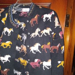 Christine Foley Sweater Horse Print Design Sz 1.