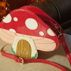 Cute-As-Can-Be Red Patent Mushroom-Shaped Leather Crossbody Purse