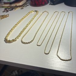 18kt Gold Rope Chain Bundle - 5 pc + Bracelet