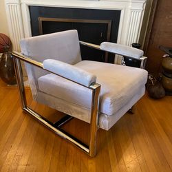 Mitchell Gold + Bob Williams Chrome Lounge Chair – Modern Designer Accent Chair