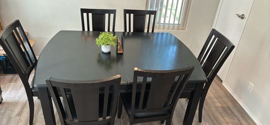 Black Wood Dining Table with 6 Chairs