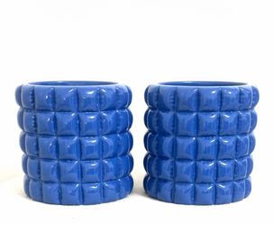 Round Blue Ceramic Planter with Quilt Pattern🪴 Like New🪴 Read Description For Size