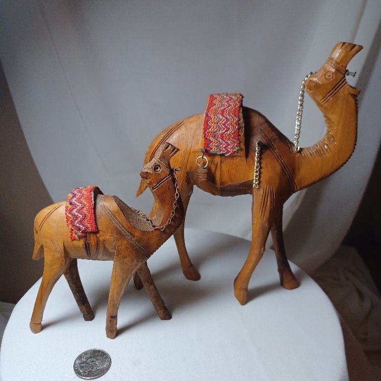 3 Vintage Wooden Camels