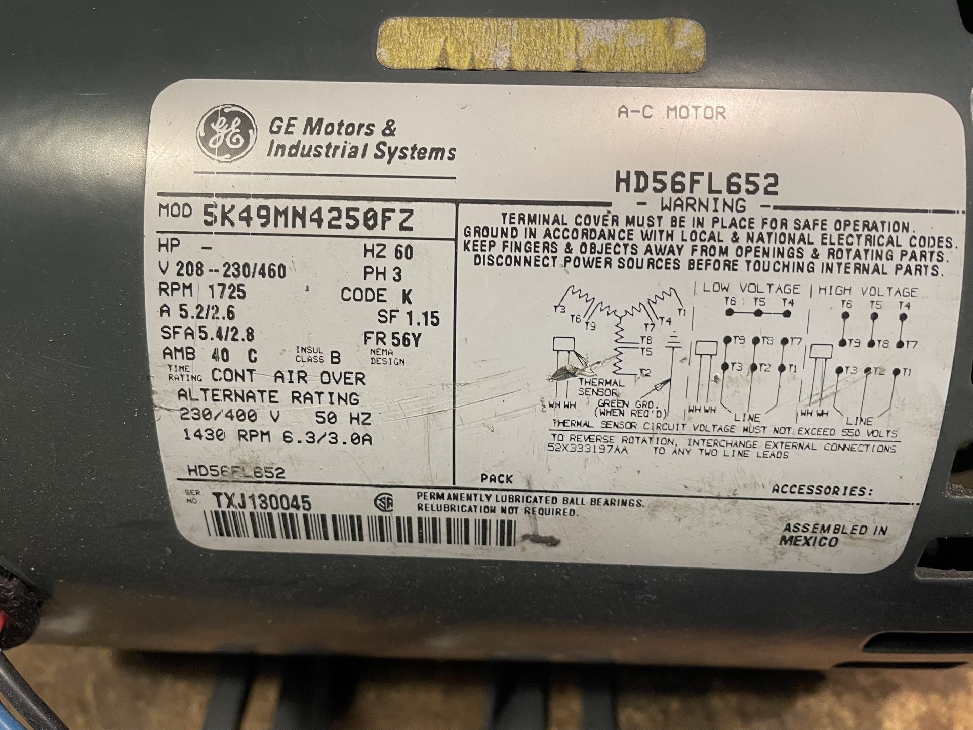 GE Industrial Electric Motor