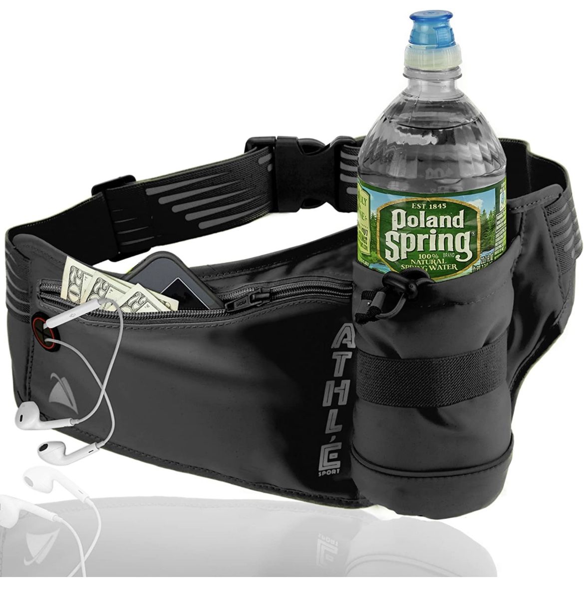 Sport Running Belt With Vertical Bottle Pocket