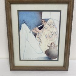 Vintage  Framed Signed Lithograph Native American 