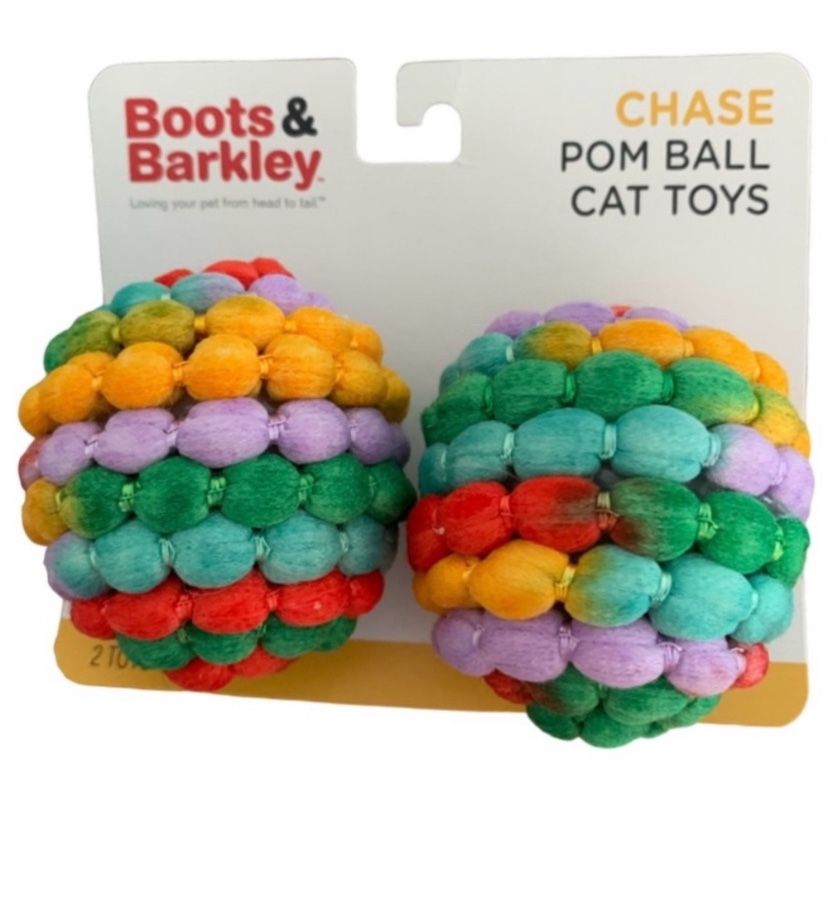 BOOTS & BARKLEY Cat Toys Chase Pom Ball Multicolor Yarn with Rattle Inside NWT