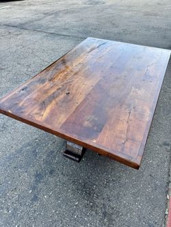 Solid Wood Farmhouse Coffee Table – 2” Thick Top – Heavy Tuscan Trestle Base
