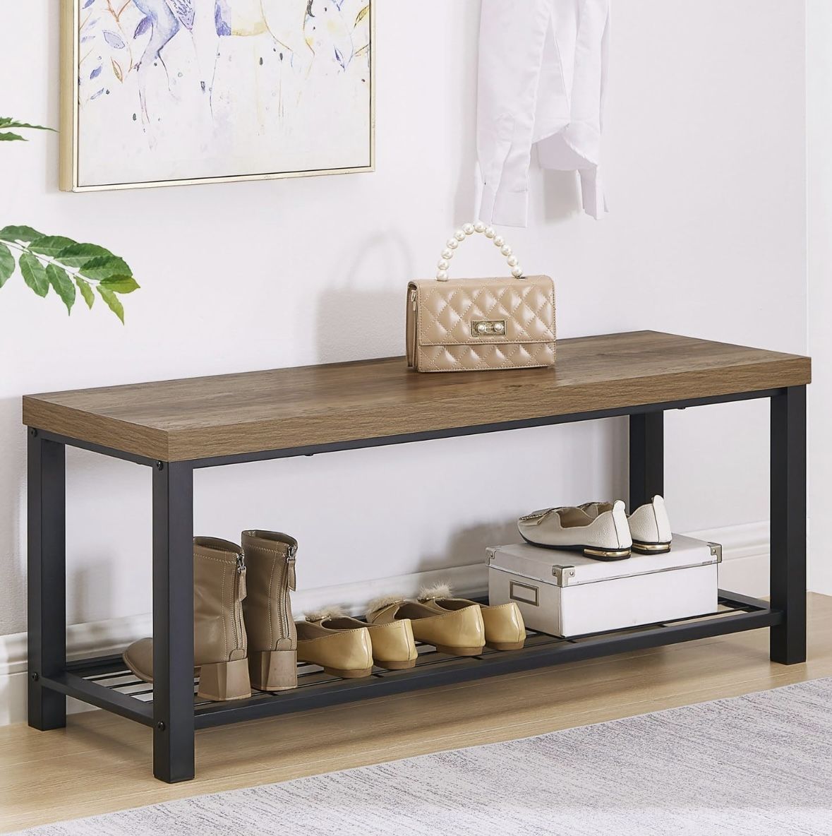 NEW Brown Wood Entryway Hallway Shoe Rack Storage Hallway...