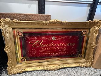 Budweiser Millennium mirror with ornate gold frame