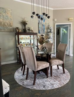 Elegant 5-Piece Round Glass Dining Set with 4 Velvet Chairs